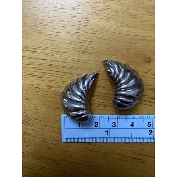 Vtg Jondell Spain Silver 925 Ribbed Crescent Shaped Clip-On Earrings MCM - Picture 6 of 7